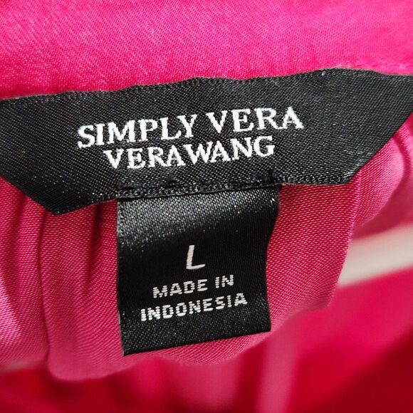 Simply Vera wang top Women Size Large Fucsia Color Silky Top Roll Tab Sleeves - Picture 11 of 15